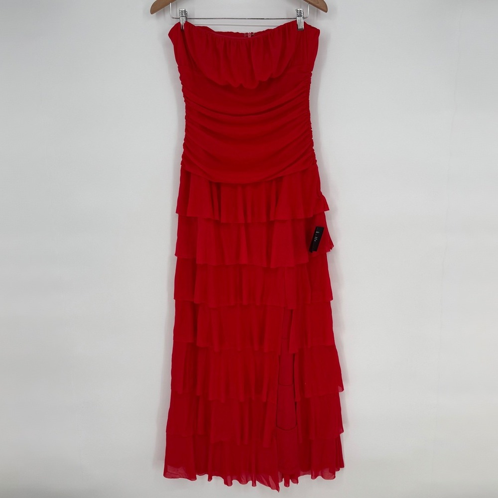 Lulus Exceptional Existence Red Mesh Ruched Tiered Maxi Dress‎ - Picture 2 of 9